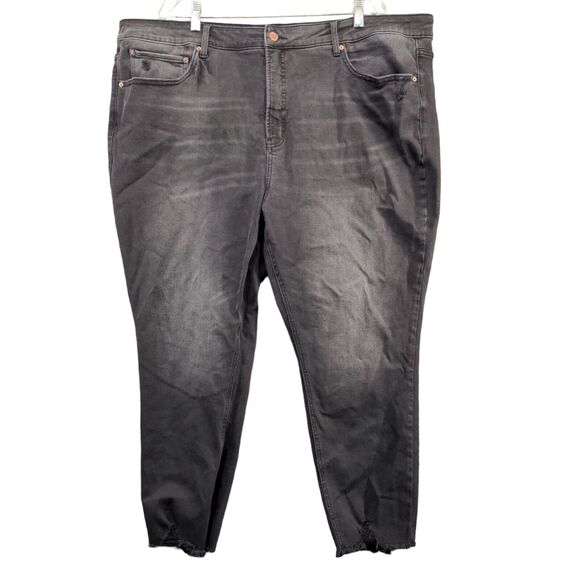 Terra & Sky Women's Skinny Leg Jeans Black Plus 24W Denim Frayed Hem - Picture 1 of 10